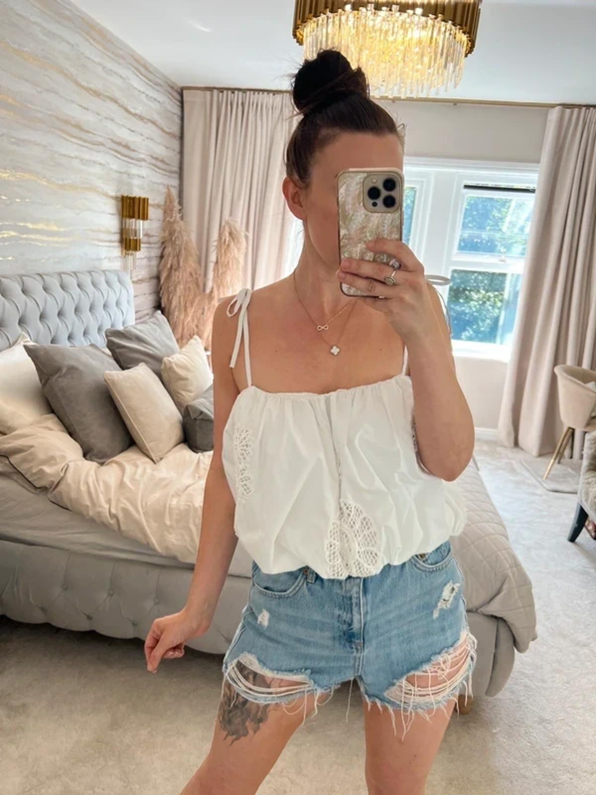 BNWT Zara White Boho Bubble Lace Blouse Large