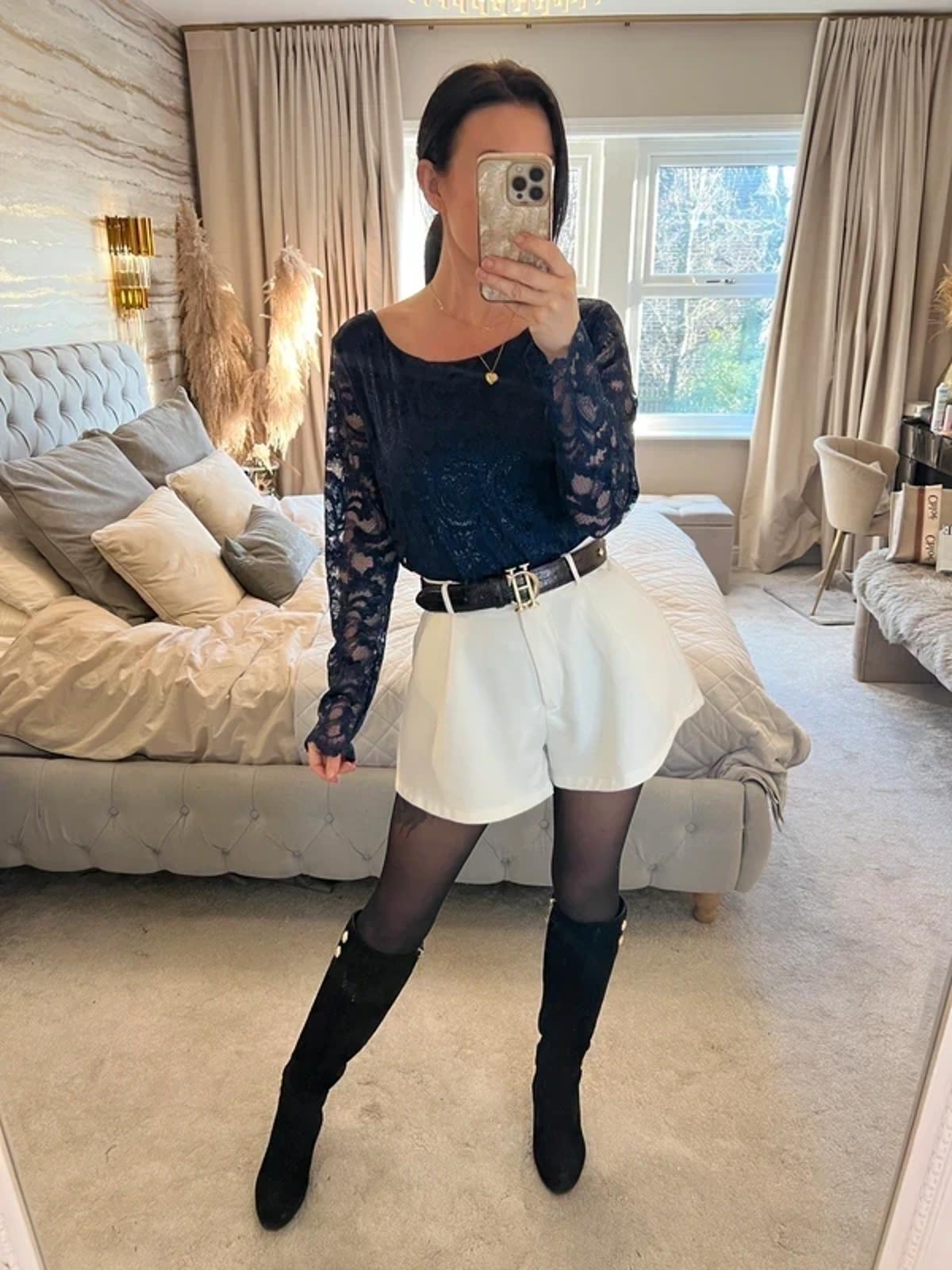 Per Una Navy Sparkly Lace Blouse 16