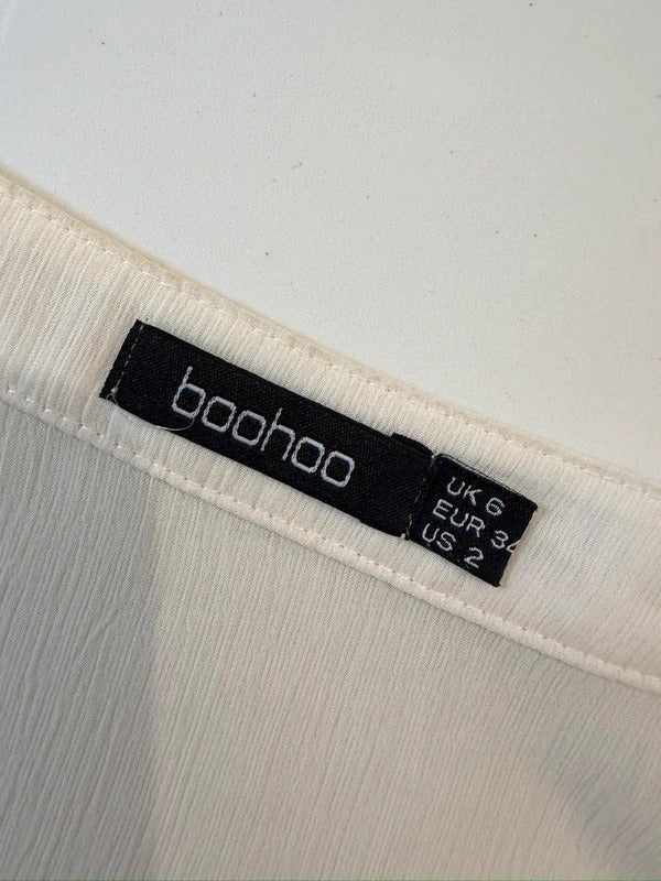Boohoo Cream Semi Sheer Frill Blouse 6