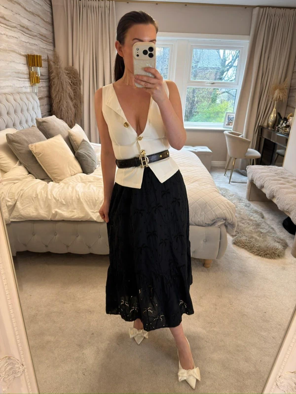 New Look Black Broderie Anglaise Boho Midi Skirt 6