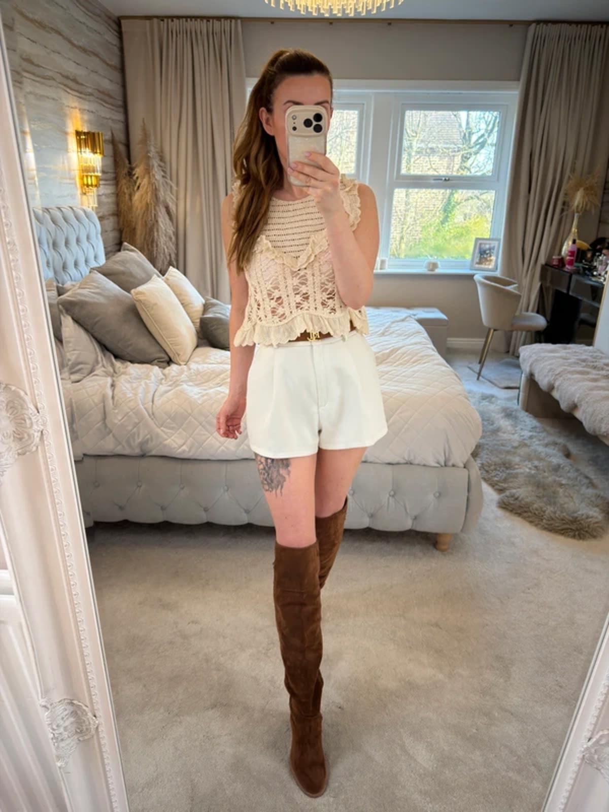 Zara Cream Crochet Lace Boho Top Medium