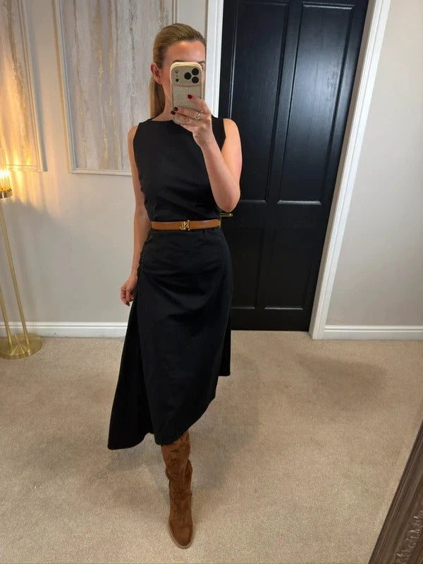 Cos Black Asymmetrical Ruched Dress Medium