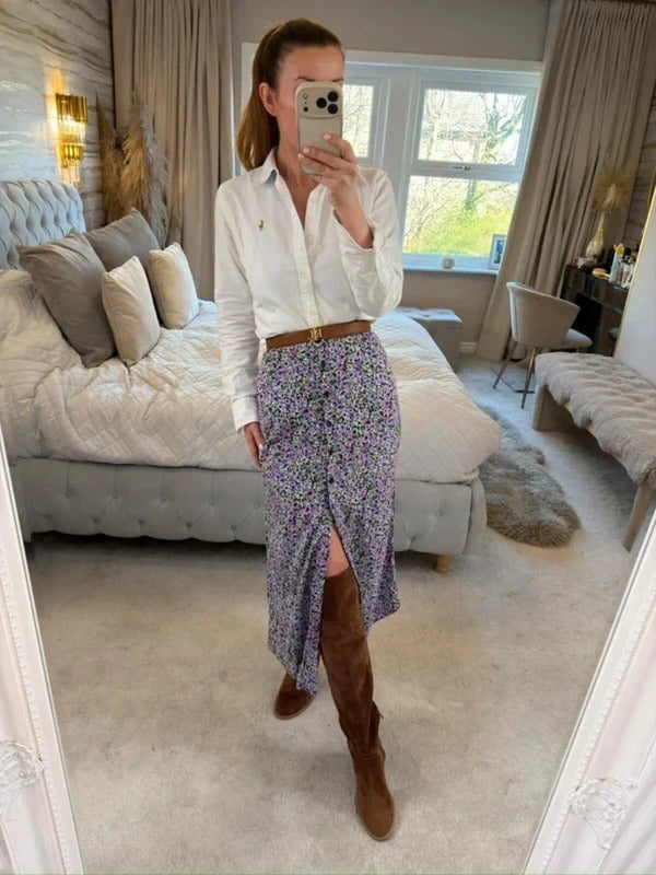 Motel Purple Floral Midi Skirt Large