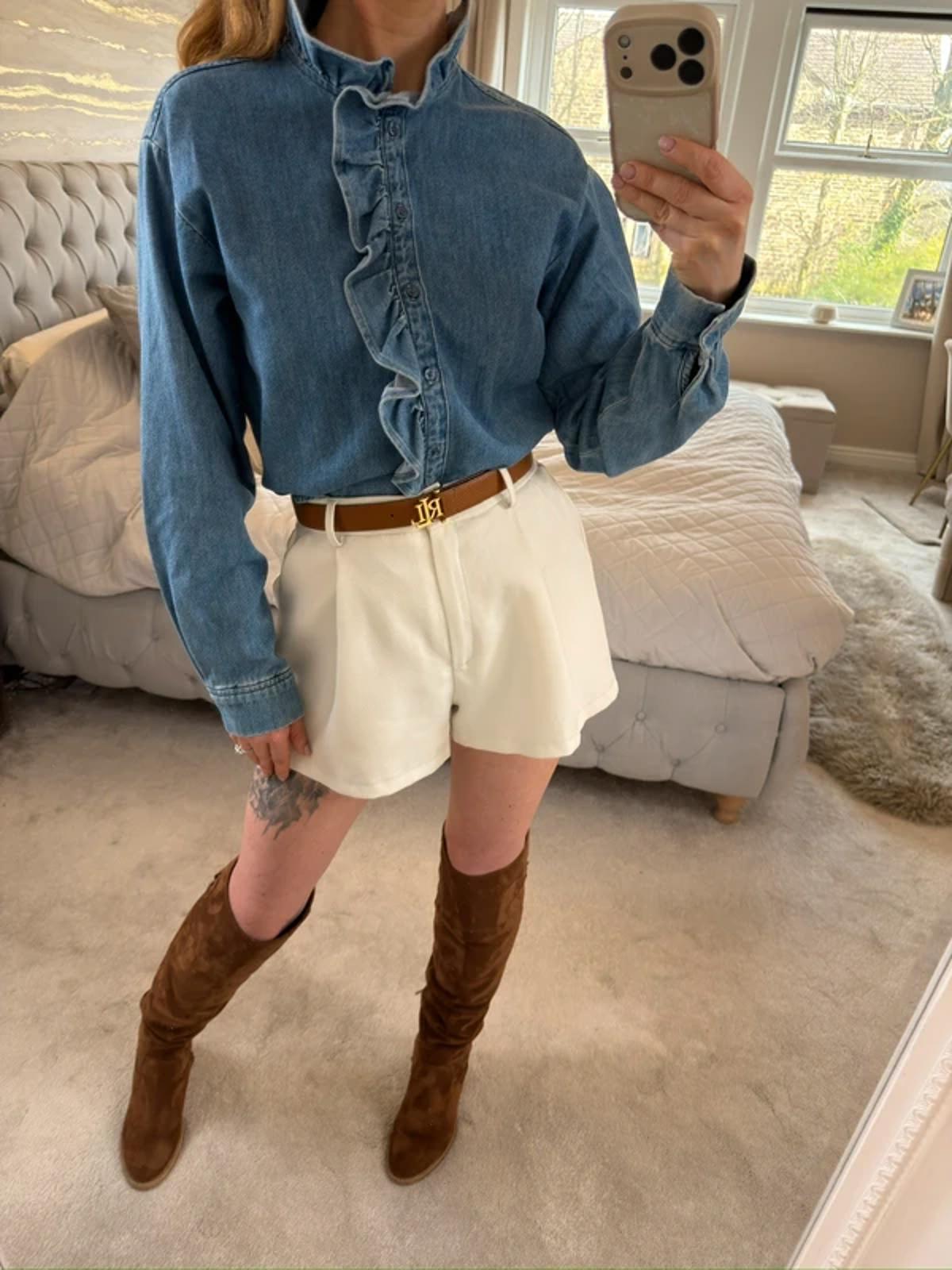 H&M Denim Frill Shirt XS