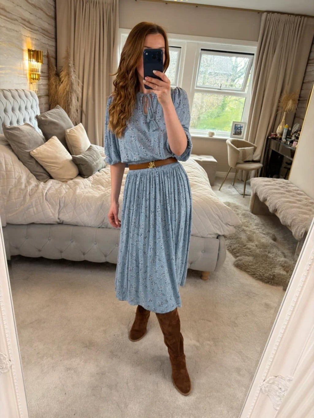 M&S Blue Floral Tassel Midi Dress 16