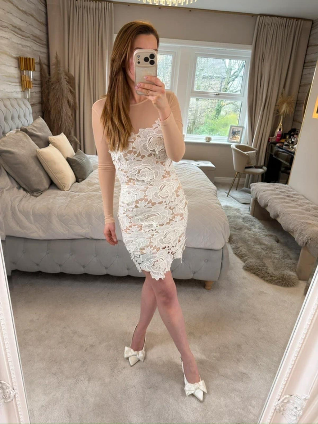 BNWT Missguided Nude & White Lace 3D Floral Mini Dress 6
