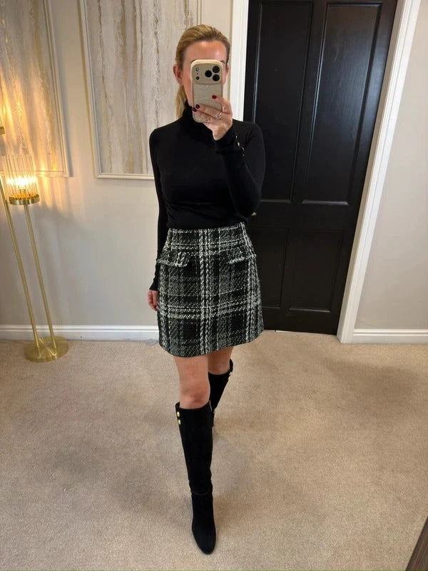 Warehouse Black & White Metallic Tweed Mini Skirt 12