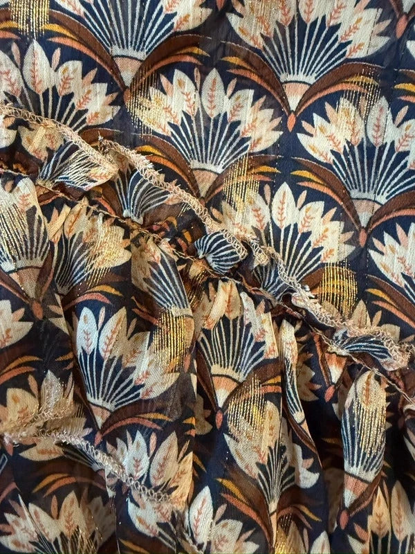 SMF Navy & Gold Metallic Sheer Frill Tunic 10