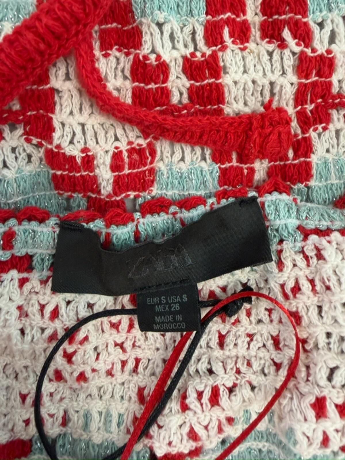 Zara Red & Blue Crochet Open Back Dress Small