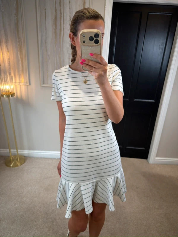 Vila White & Black Stripe Mini Dress Small