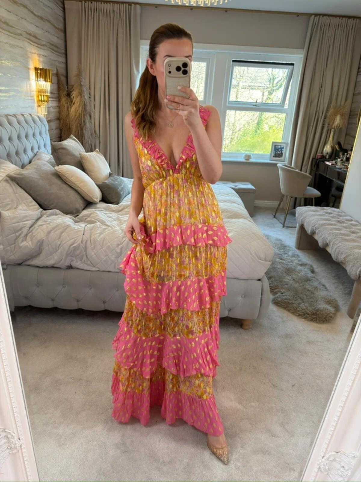 Miss June Pink & Gold Bohemian Maxi Dress One Size
