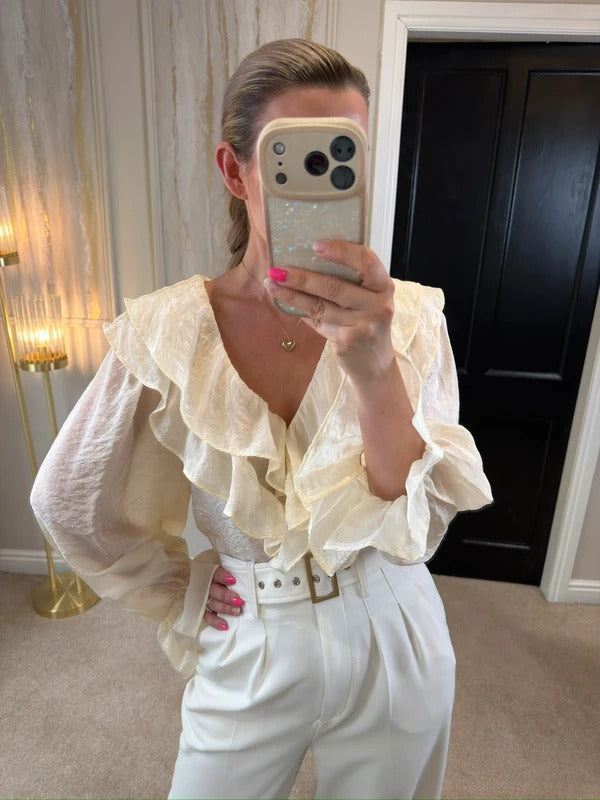 M&S Cream Frill Textured Blouse 18