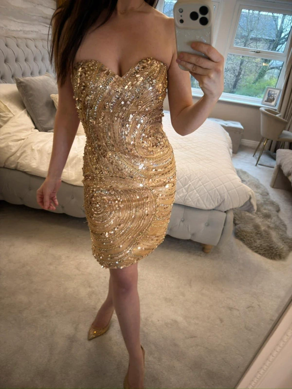 Forever Unique Gold Embellished Strapless Dress 8