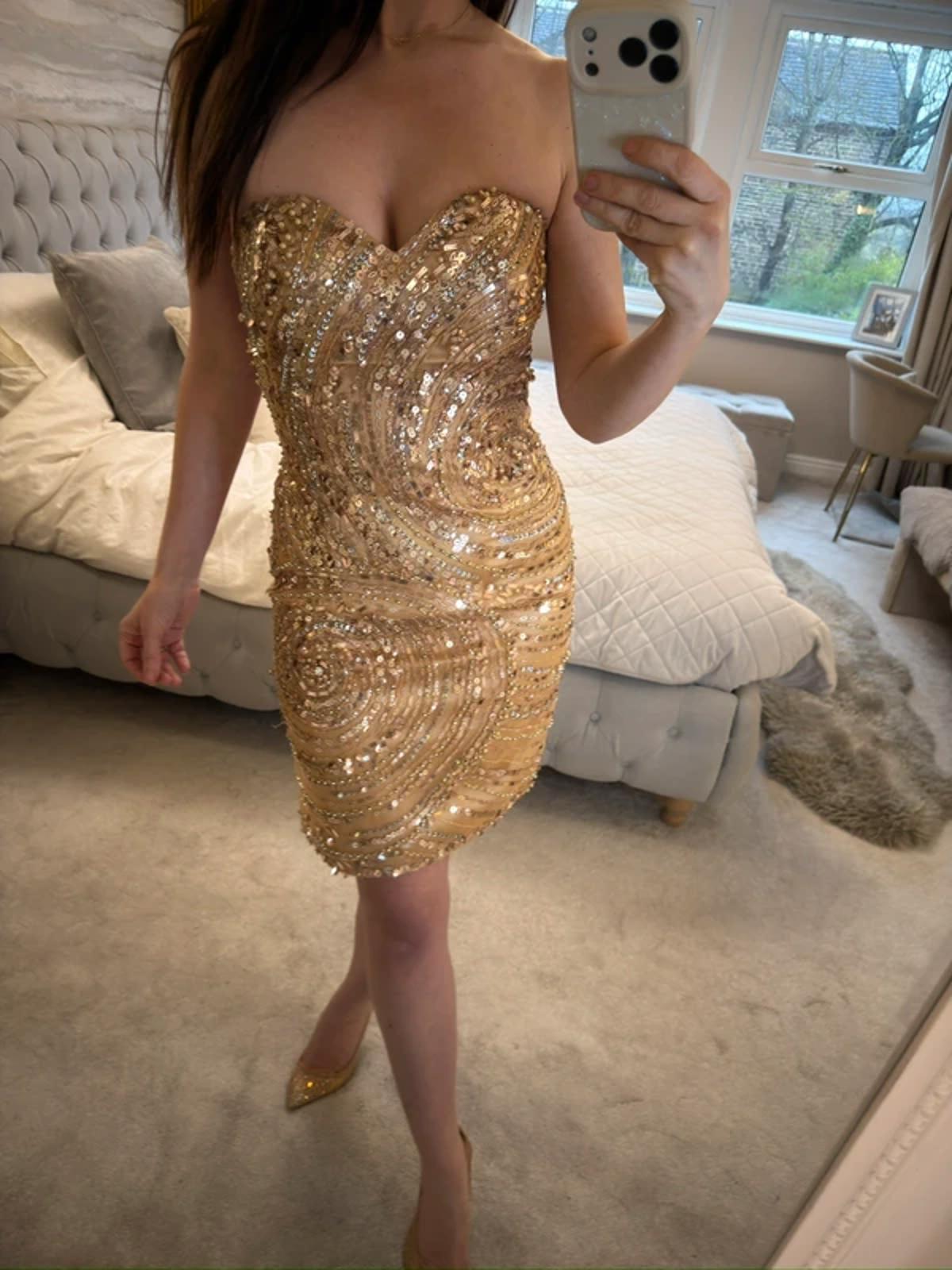 Forever Unique Gold Embellished Strapless Dress 8