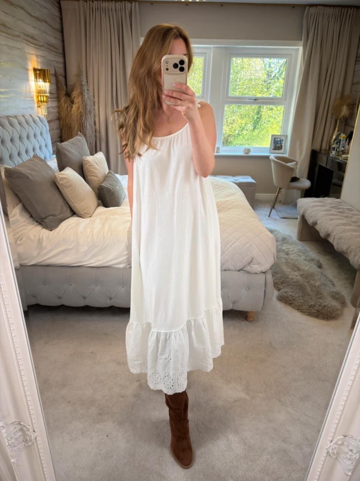 BNWT Next White 100% Cotton Broderie Anglaise Midi Dress 12