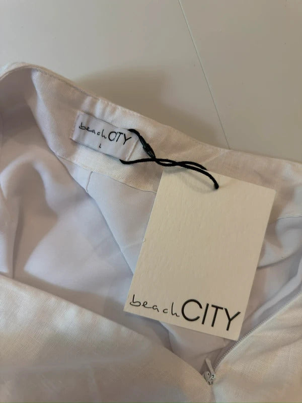 BNWT Beach City White Linen Wide Leg Trousers Large
