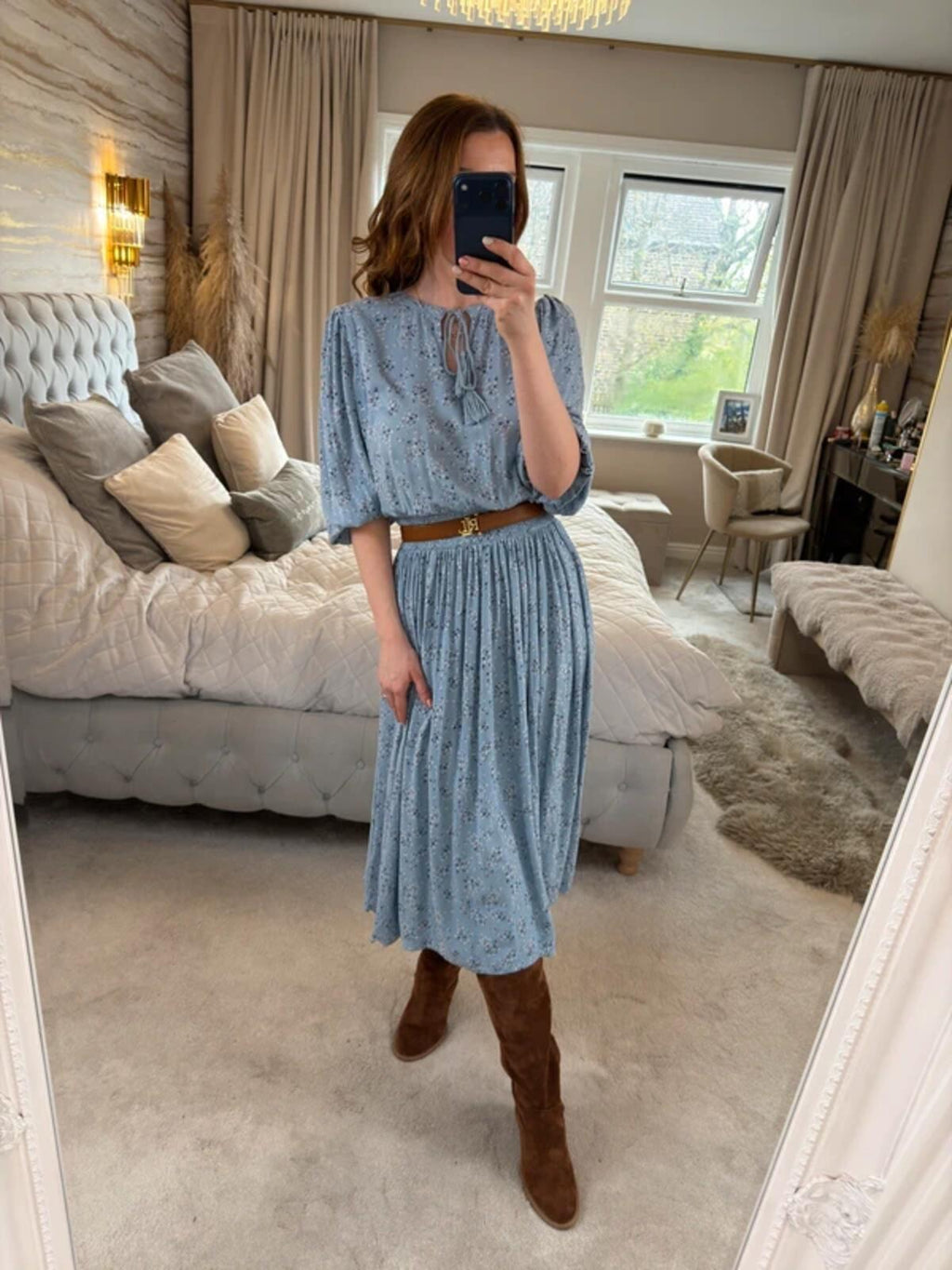 M&S Blue Floral Tassel Midi Dress 16