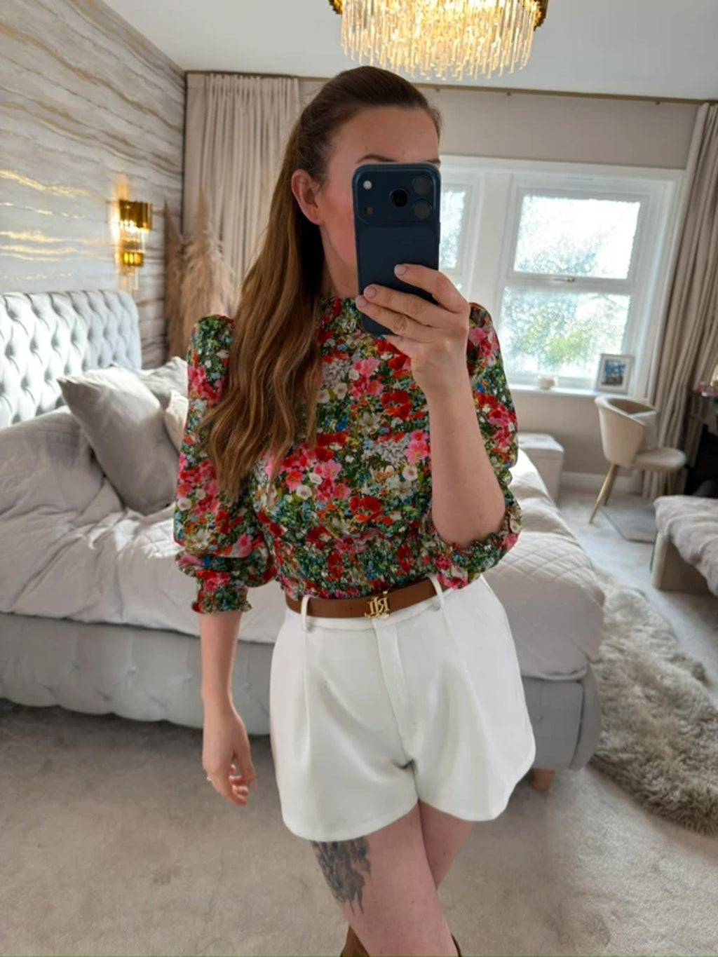 Zara Satin Floral Puff Sleeve Blouse XS