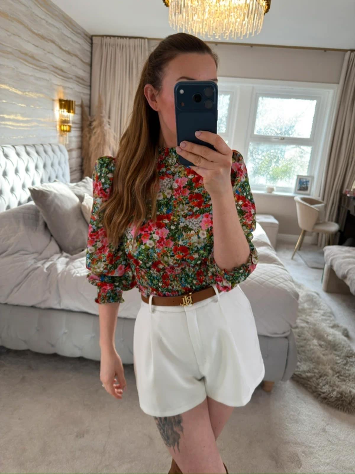 Zara Satin Floral Puff Sleeve Blouse XS