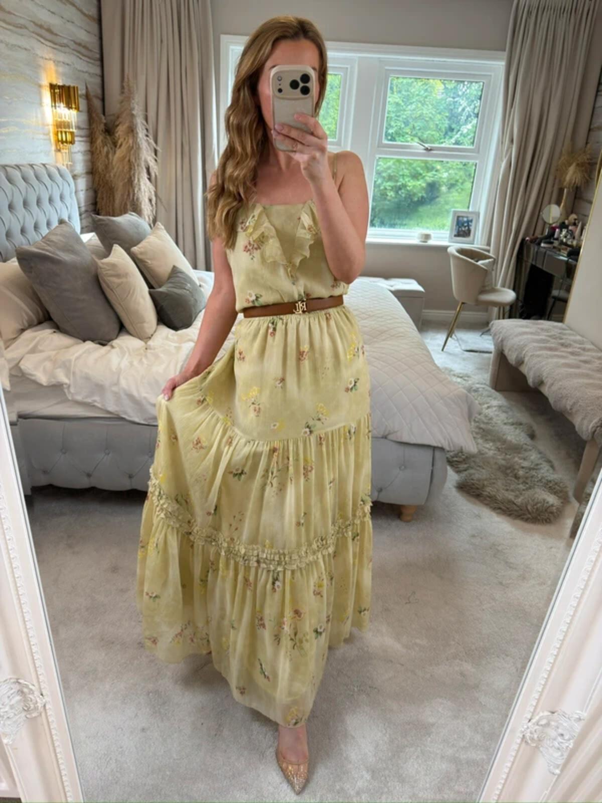 ⭐ Oasis Light Green / Yellow Floral Frill Maxi Dress 14
