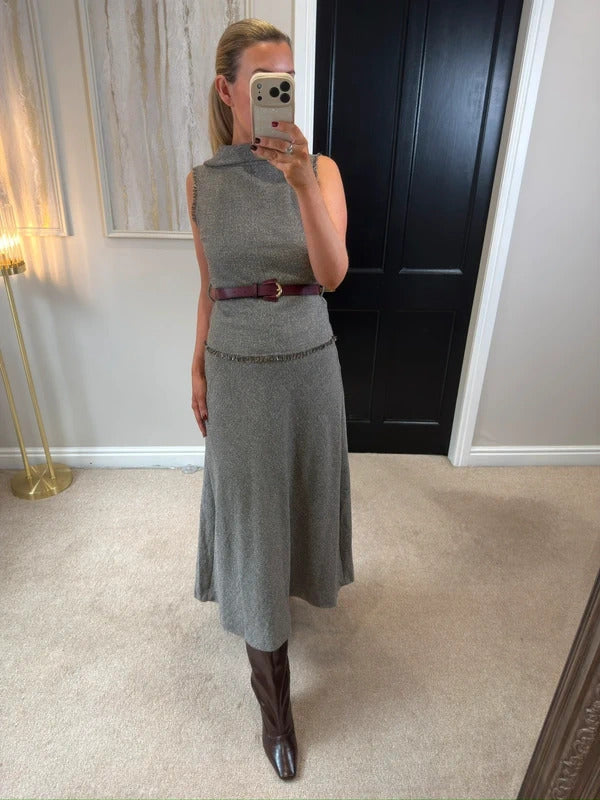 BNWT Zara Brown / Grey Tweed Style Midi Dress XS