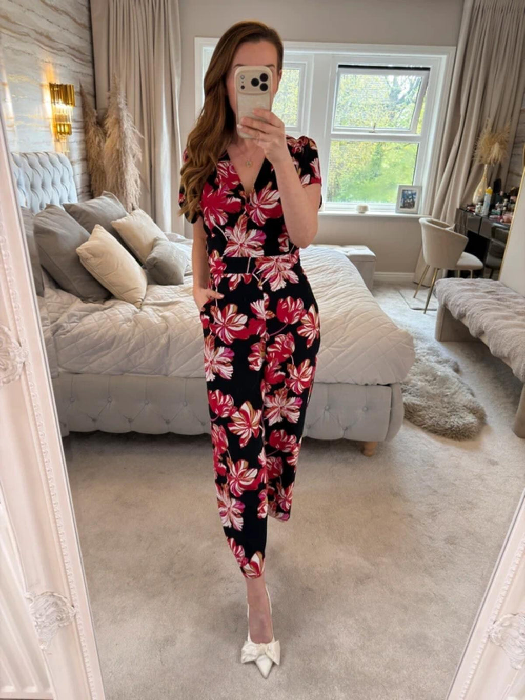 Whistles Black & Red Floral Jumpsuit Small