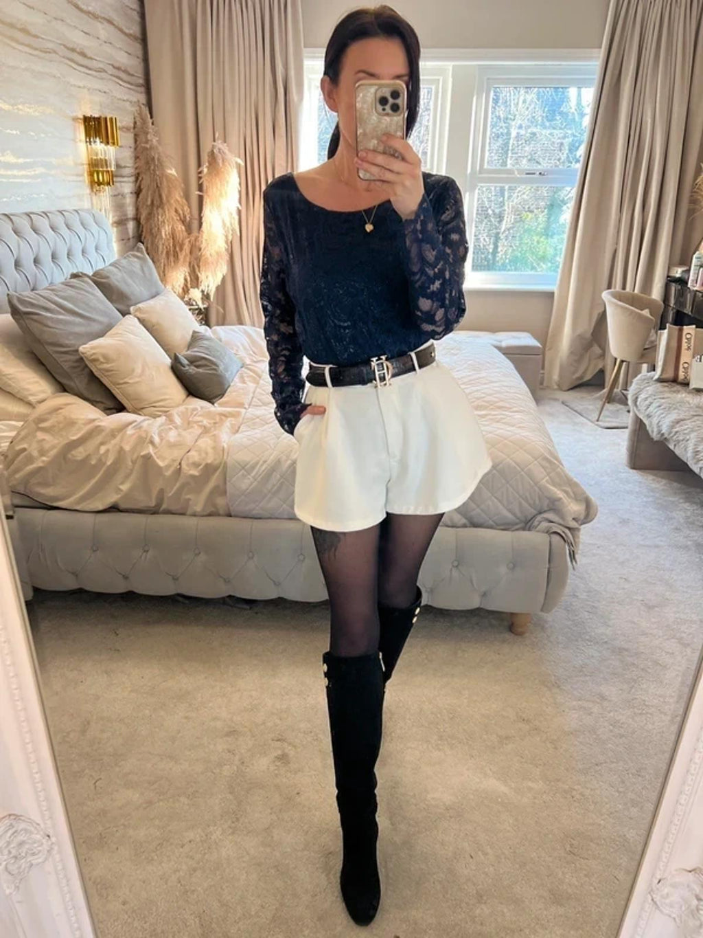 Per Una Navy Sparkly Lace Blouse 16
