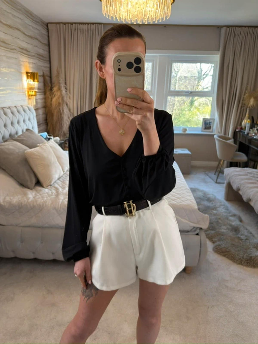ICHI Black Button Bodysuit M/L
