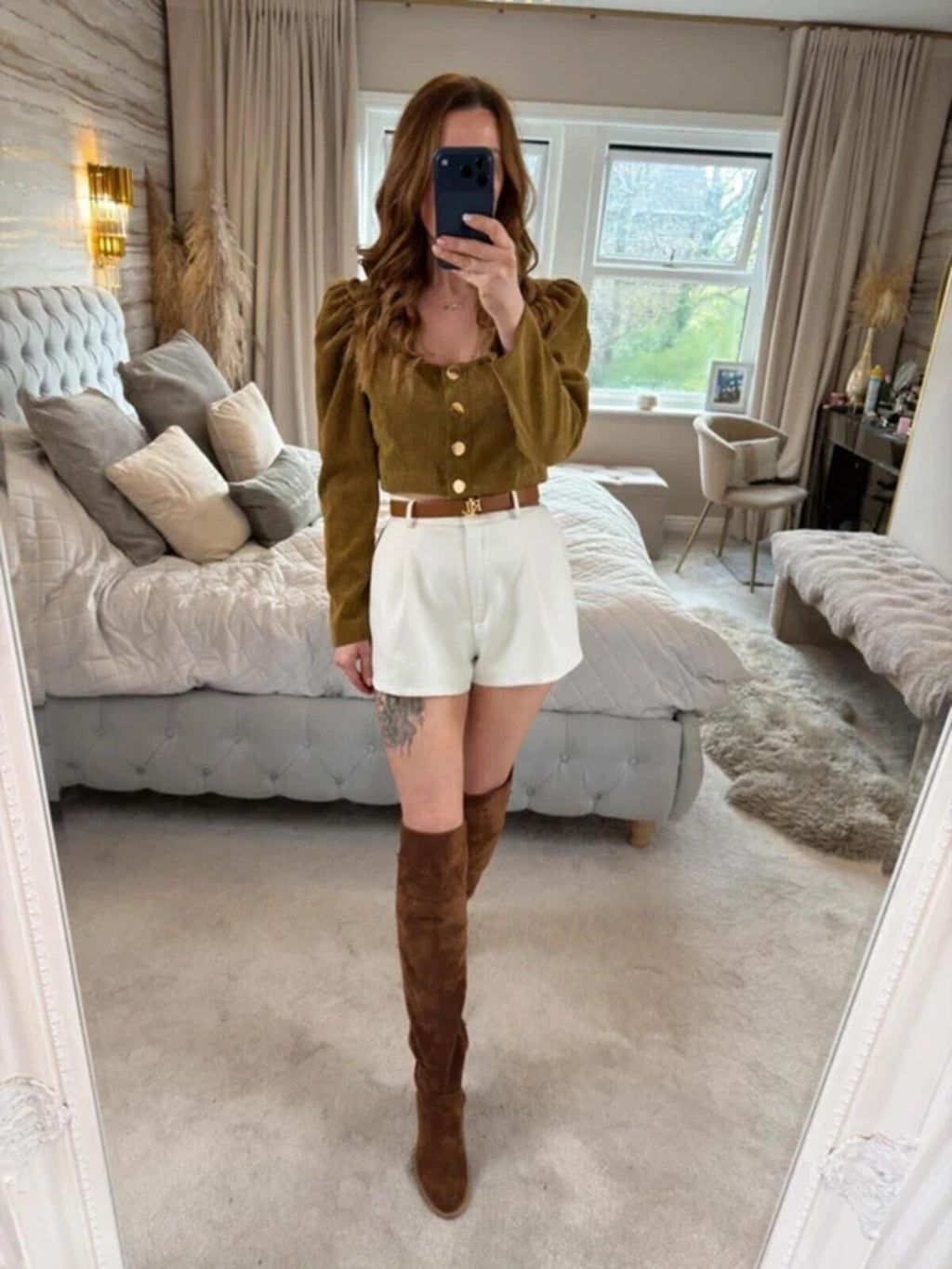 Zara Brown Corduroy Puff Sleeve Top Medium