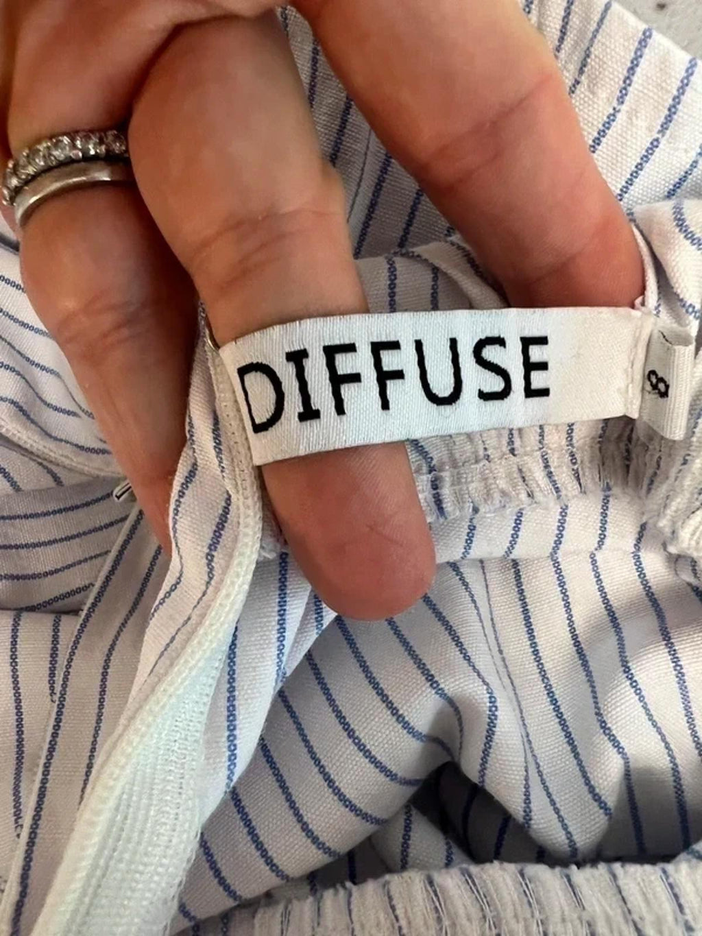 Diffuse White & Blue Stripe Off The Shoulder Blouse 8