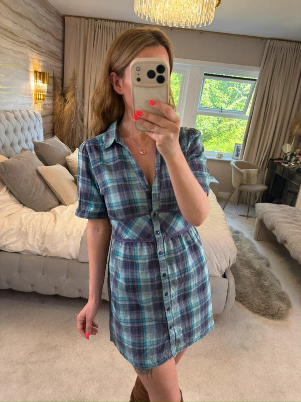Vintage Cherokee Blue & Purple Check Tunic 14