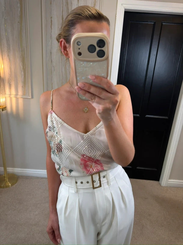 River Island Sequin Floral Frill Cami Blouse 16