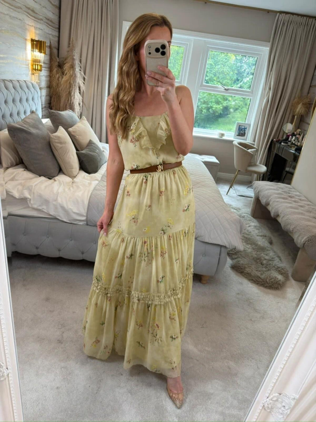 ⭐ Oasis Light Green / Yellow Floral Frill Maxi Dress 14