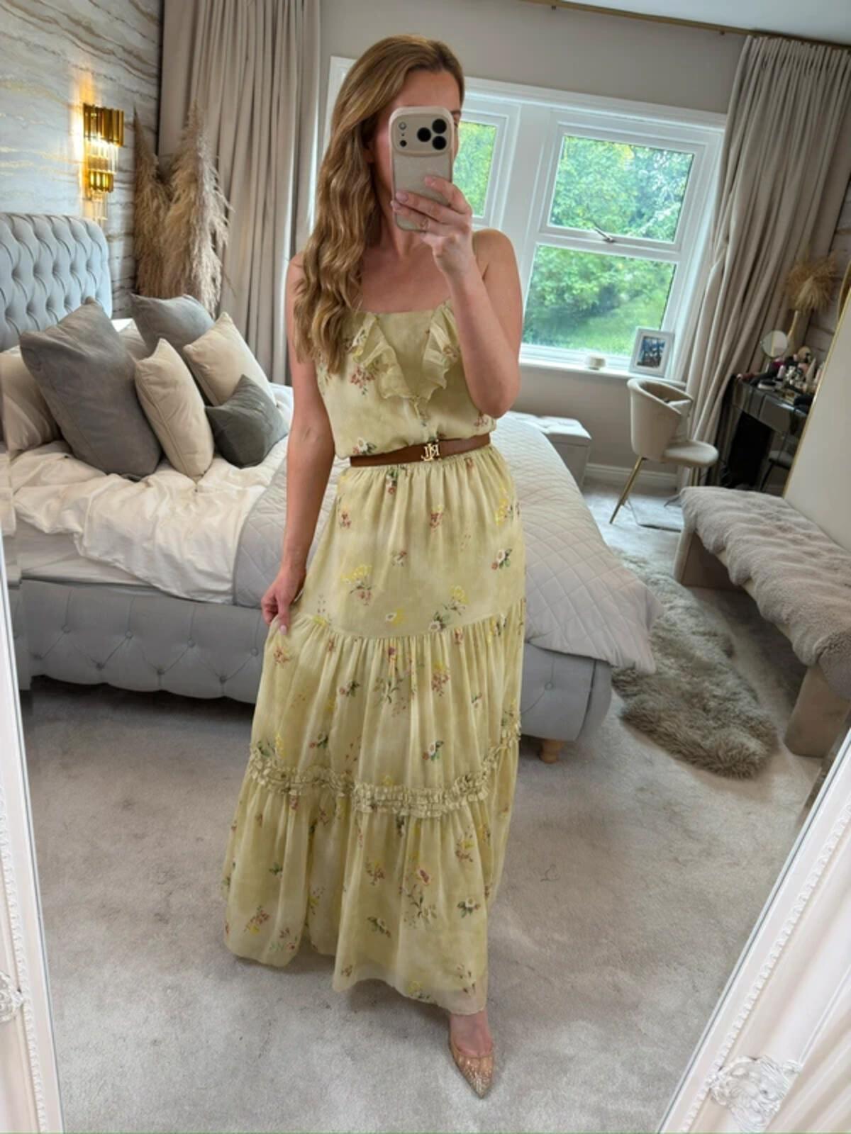 ⭐ Oasis Light Green / Yellow Floral Frill Maxi Dress 14