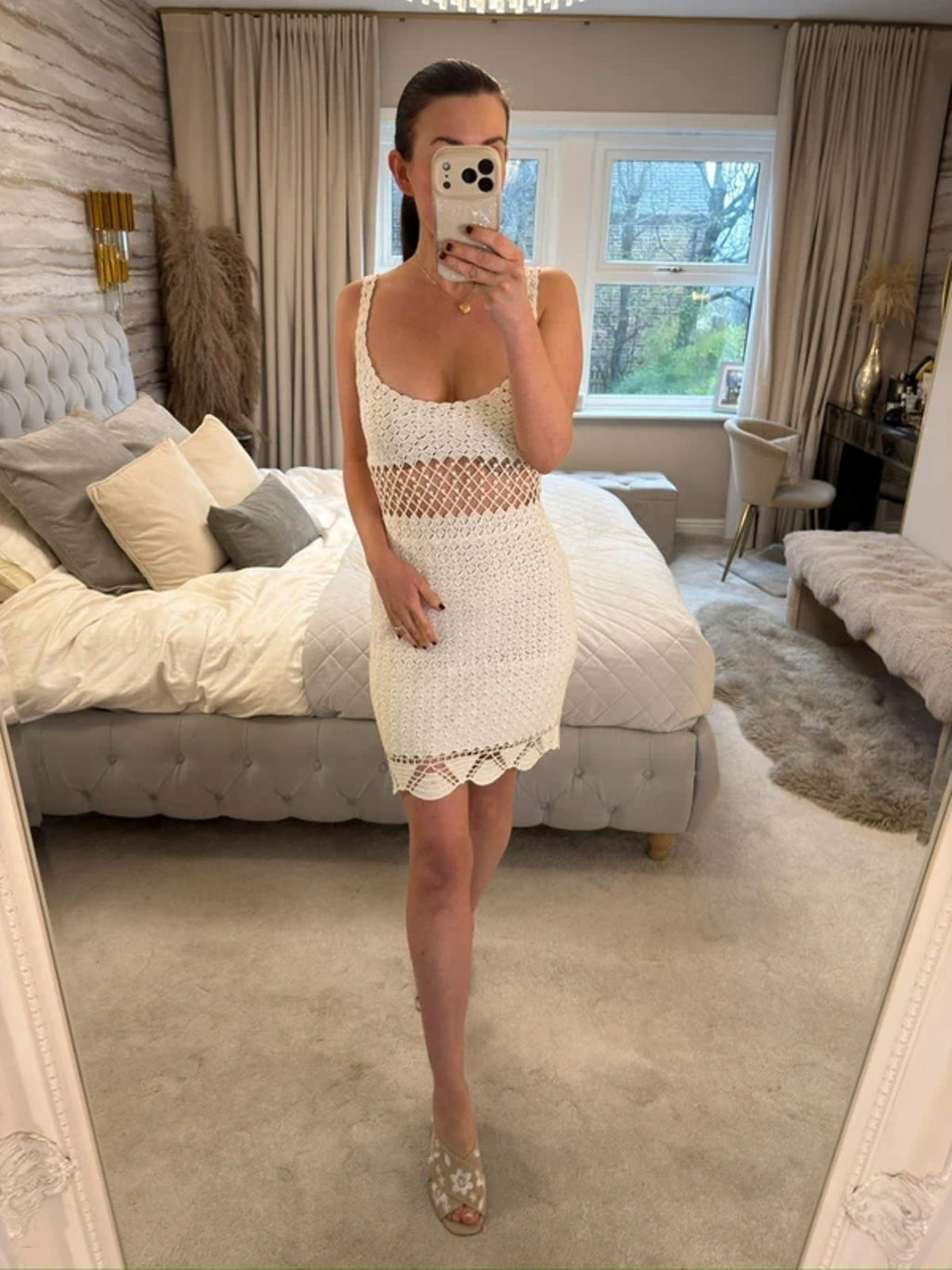 LisaMaree Off White Crochet Boho Mini Dress