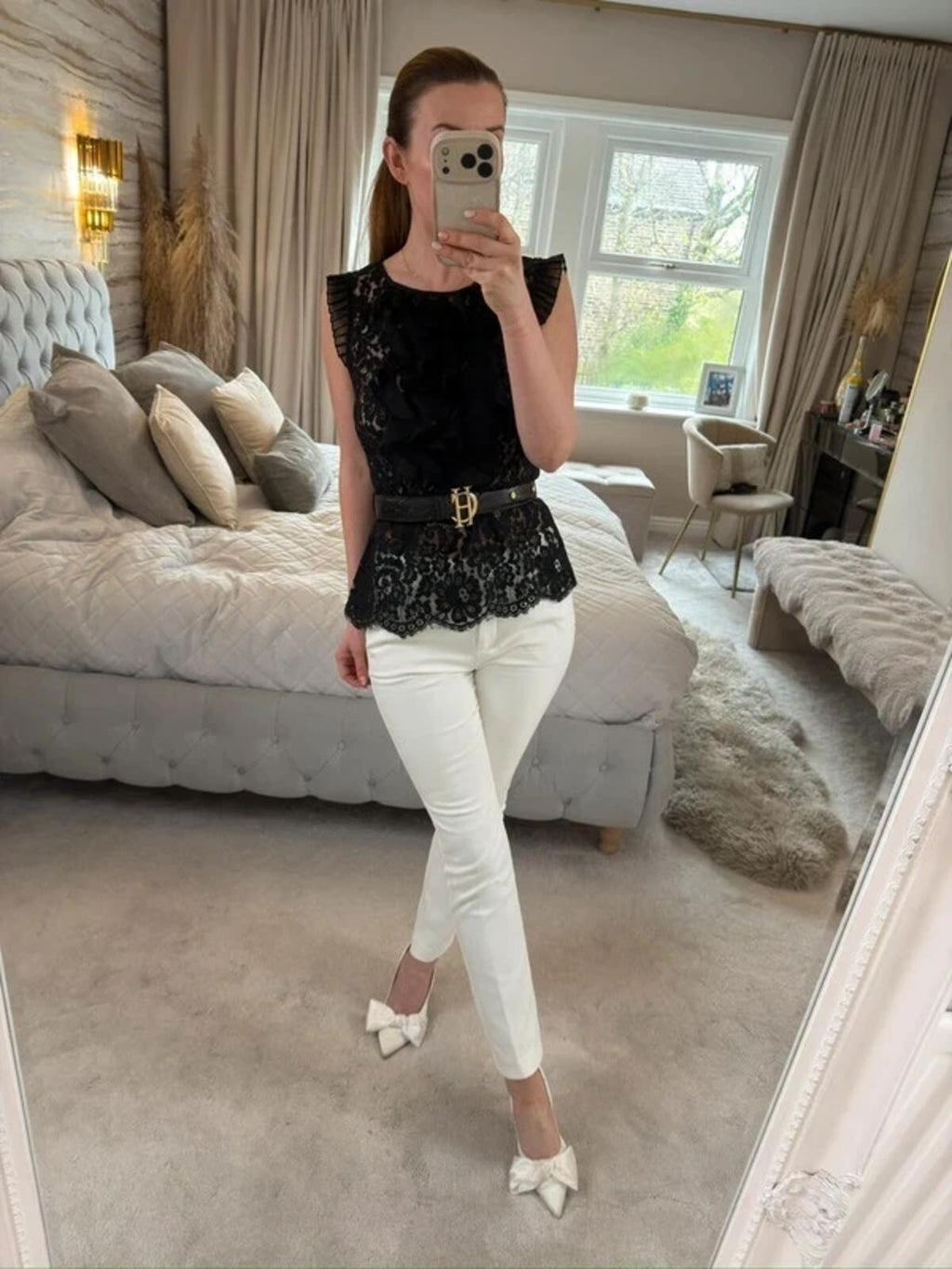 Eci New York Black Lace Frill Blouse 6
