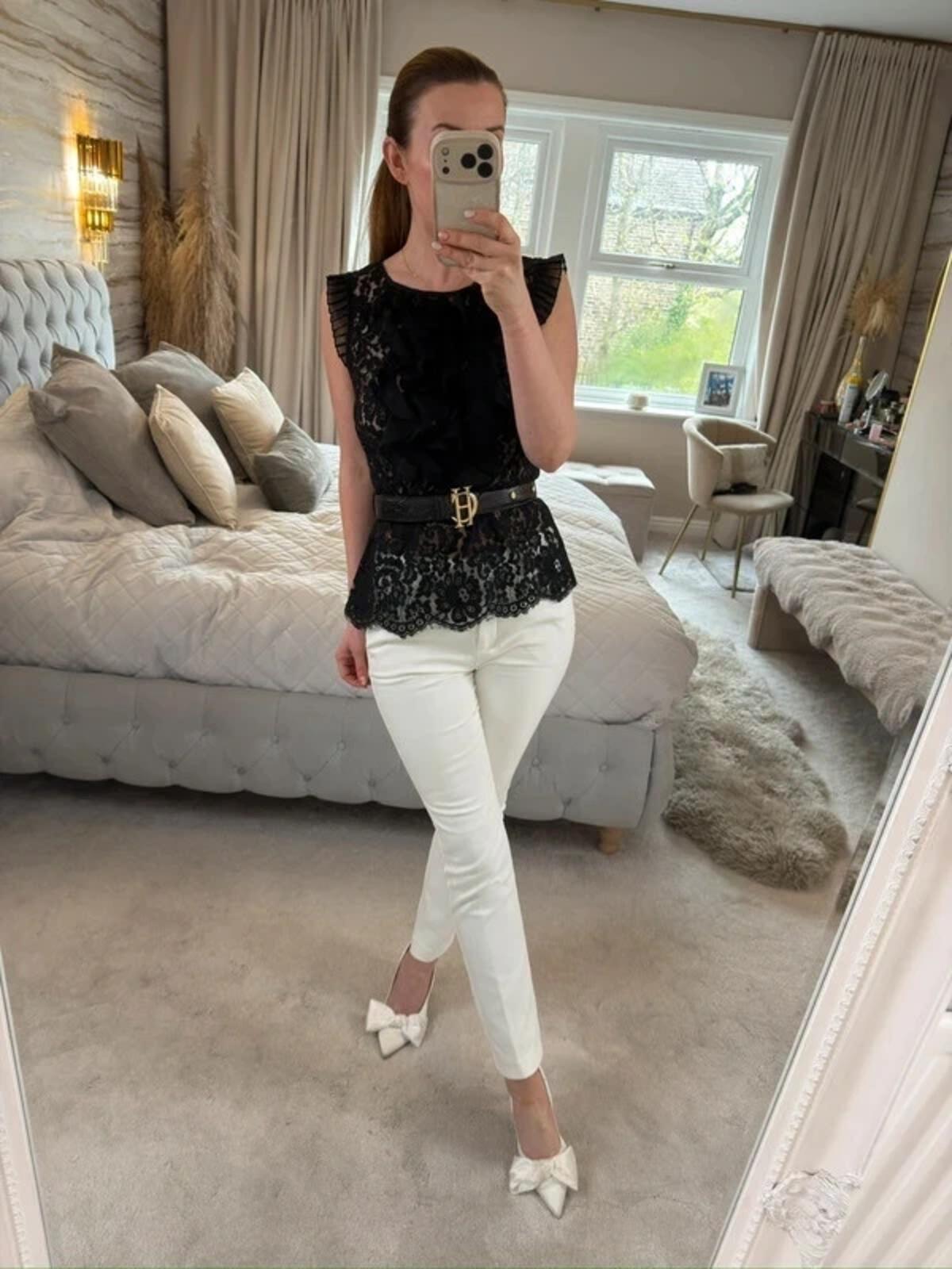 Eci New York Black Lace Frill Blouse 6
