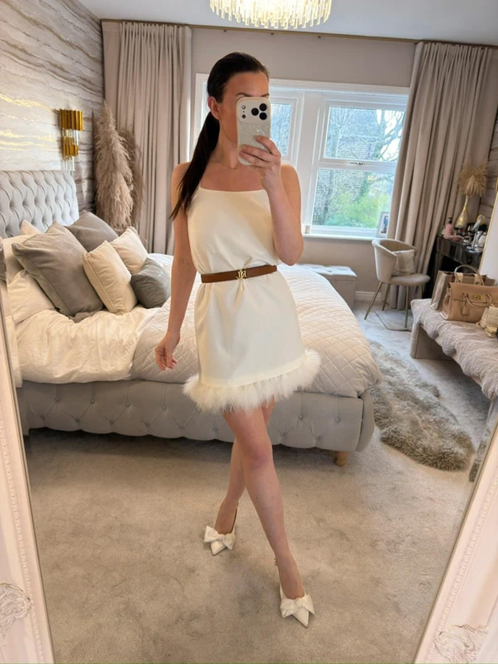 Topshop White Feather Mini Dress 6