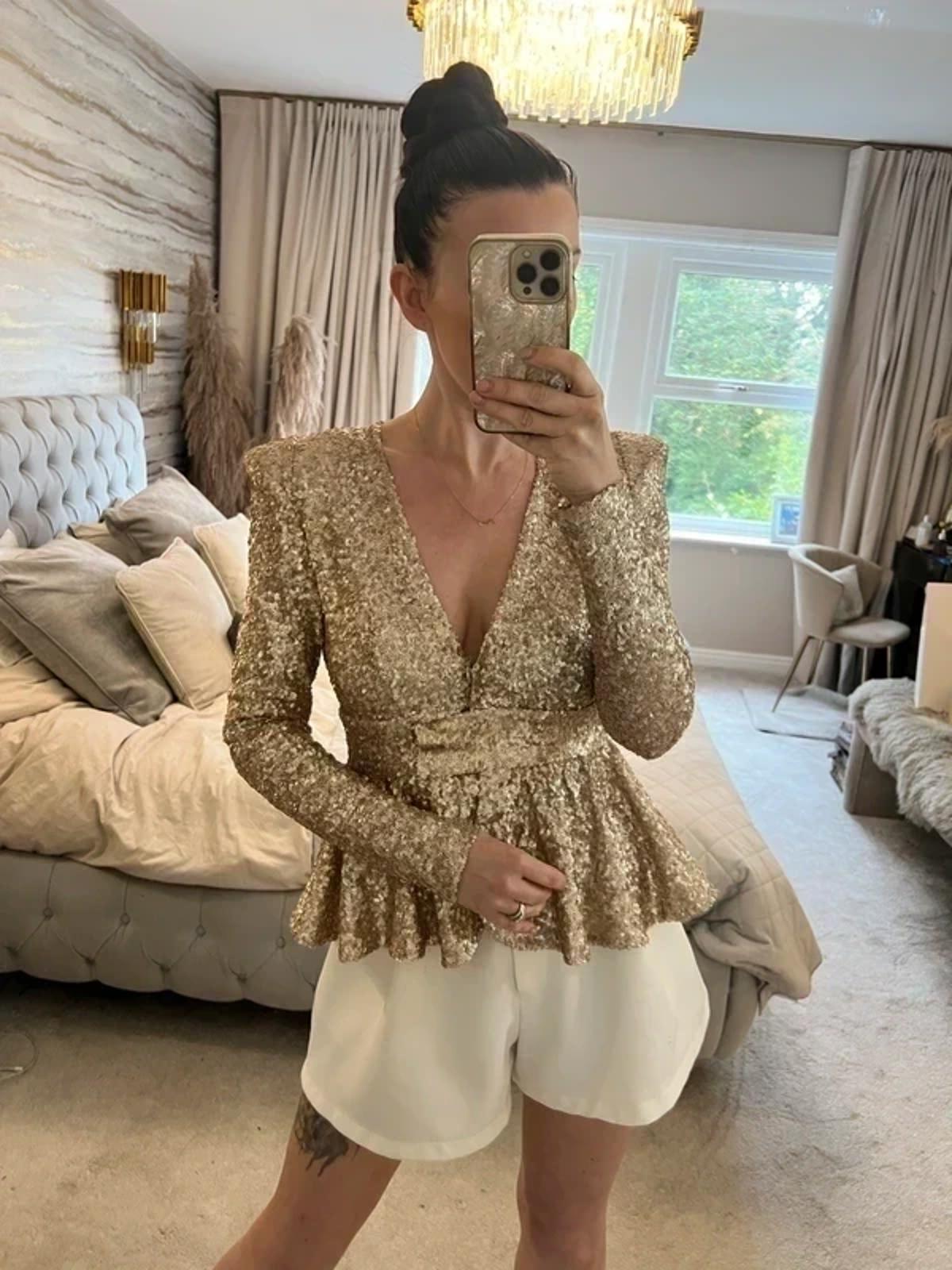 KU By Spendlove Gold Sequin Power Shoulder Jacket 6/8