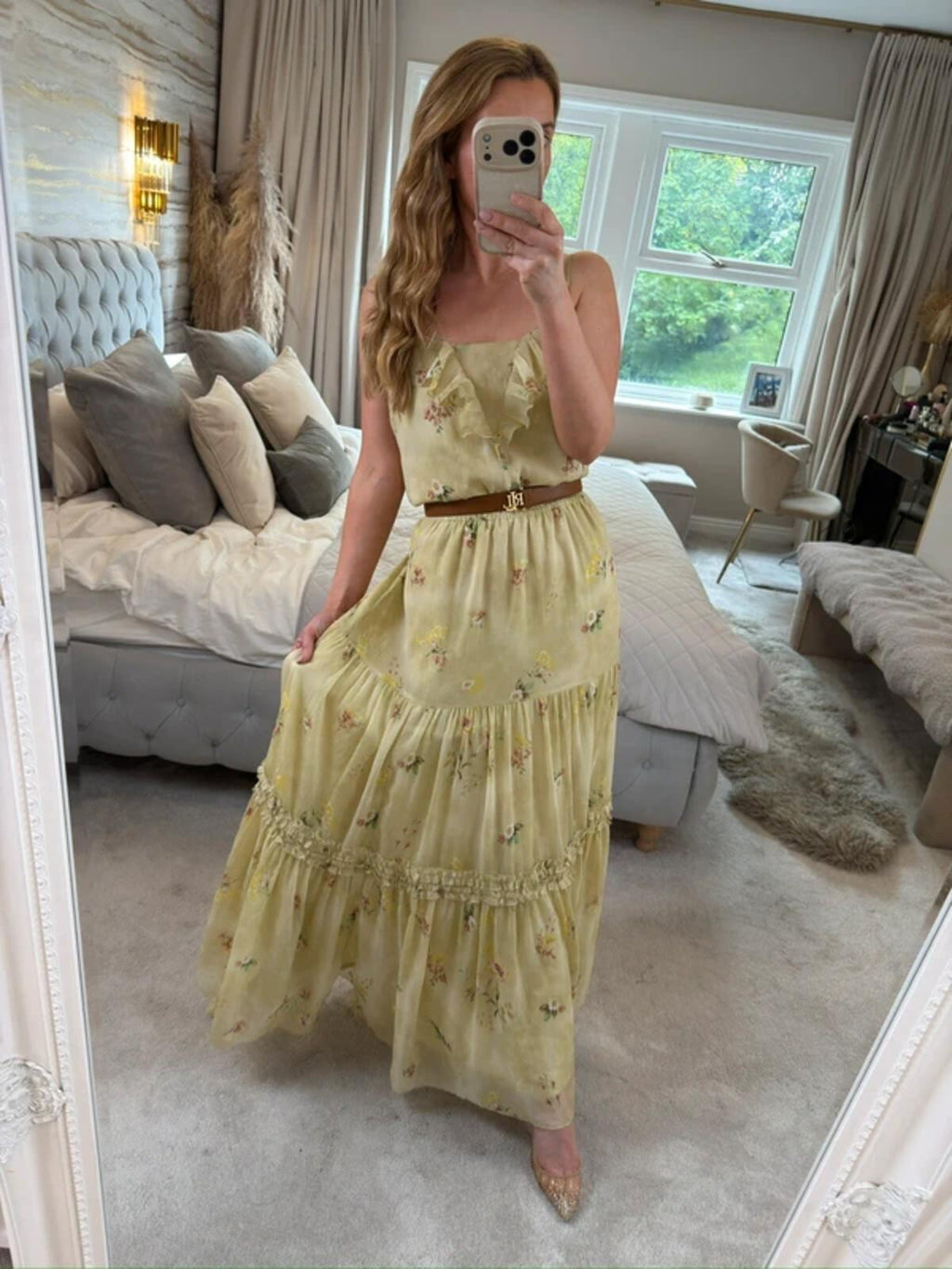 ⭐ Oasis Light Green / Yellow Floral Frill Maxi Dress 14