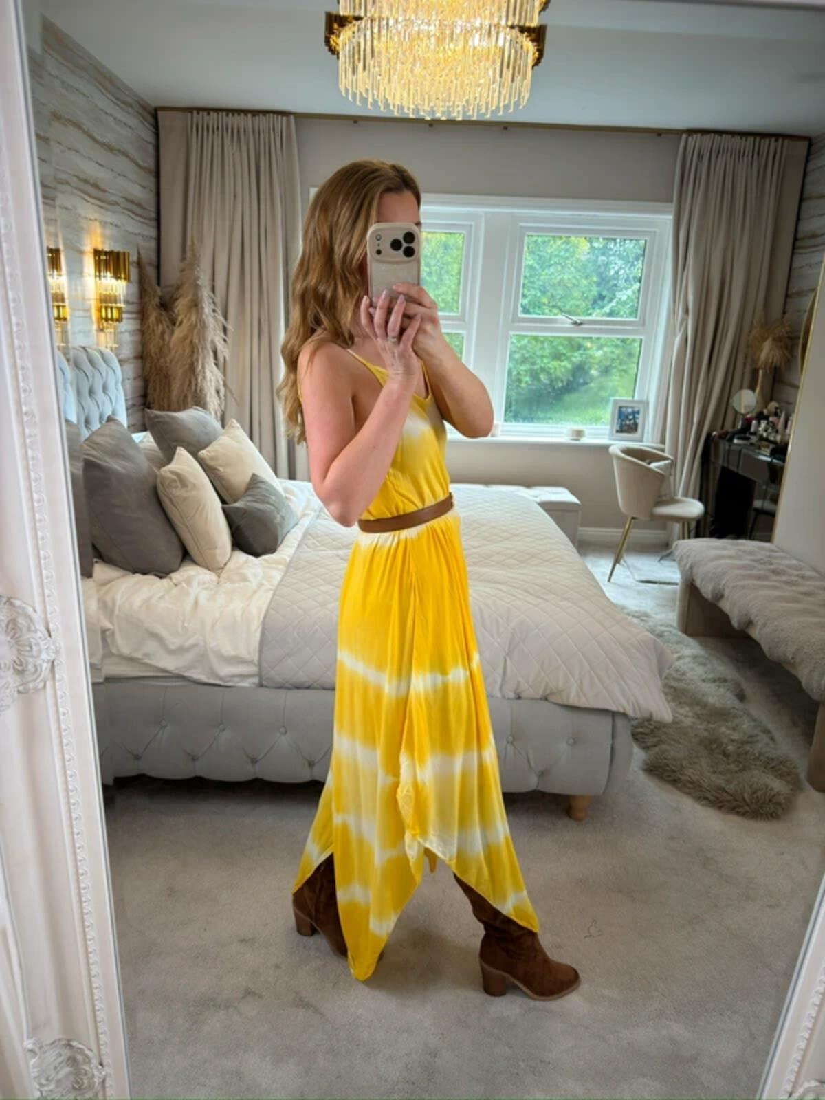 Boutique Yellow Tie Dye Dip Hem Dress One Size