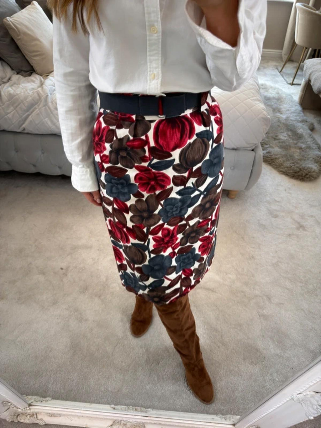 Boden Red Floral Skirt 8 Long
