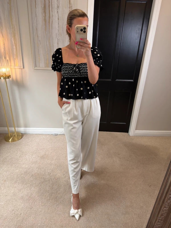 River Island Black Polka Dot Boho Blouse XS