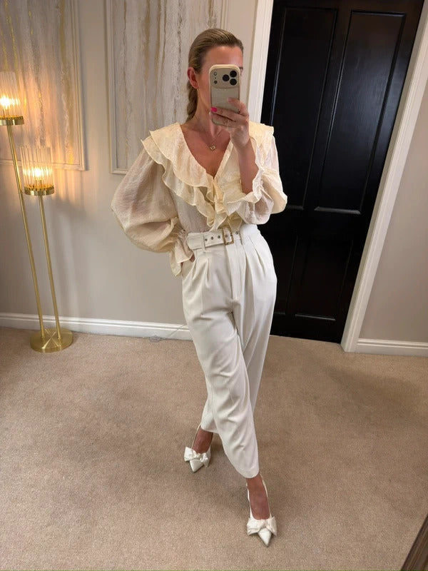 M&S Cream Frill Textured Blouse 18