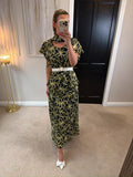 Vintage Roman Black & Butter Yellow Floral Frill Dress