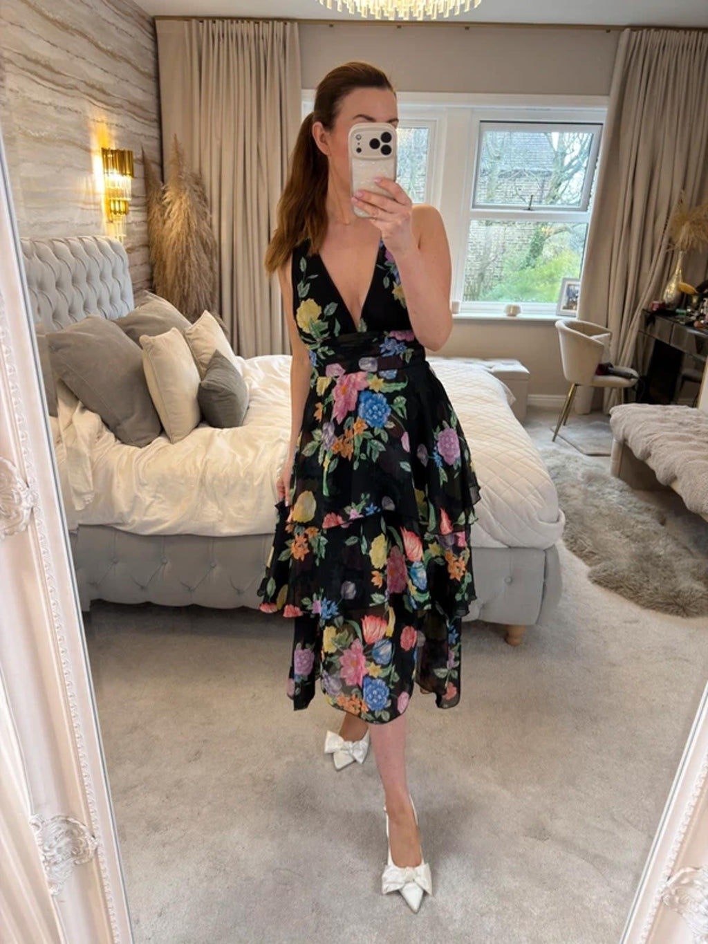 BNWT Topshop Black Ruffle Tiered Floral Dress 6/8