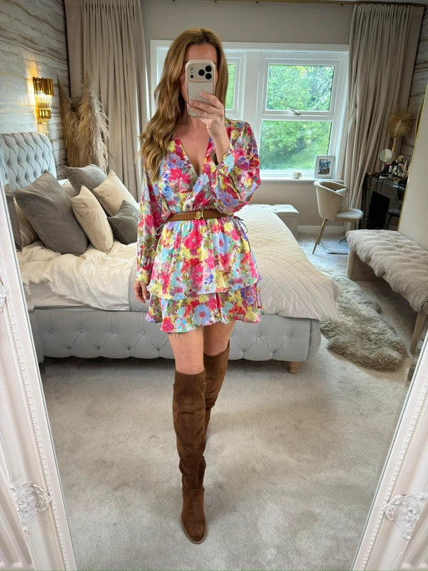 Zara Multicoloured Floral Tie Side Mini Dress Small