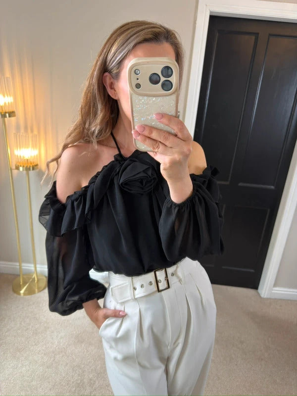 River Island Black 3D Rose Blouse 8