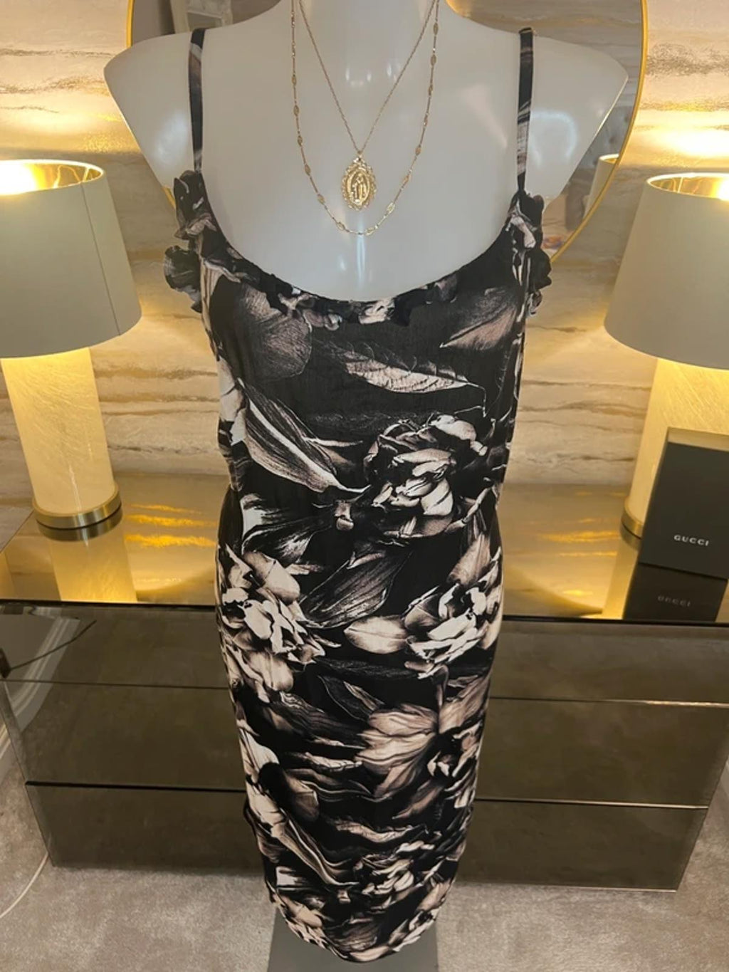 Next Black & Beige Floral Frill Midi Dress / Beach Dress 12