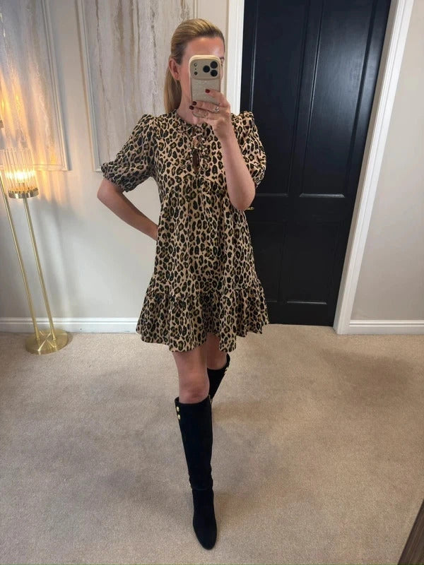 Primark Brown Animal Print Smock Dress Small